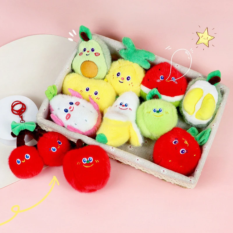 1 قطعة لطيف مليئة سلاسل المفاتيح حقيبة الظهر قلادة أفخم الفاكهة والخضروات دمية المفاتيح السيدات مفتاح السيارة الملحقات