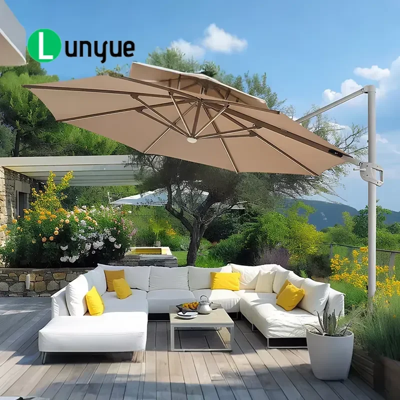 2m Square Cantilever Garden Parasol Aluminum Waterproof Sunscreen Umbrella Modern Outdoor Luxury Patio Shade Roman Style