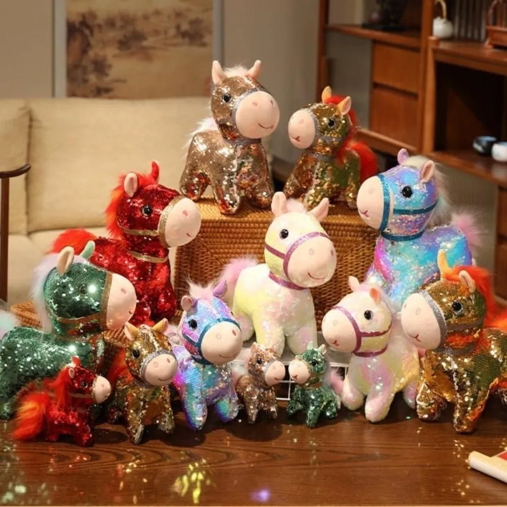 

Colorful Glitter Pony Doll Horse Year Mascot Plush Toy New Year Children Gift Event Festival Celebration Present