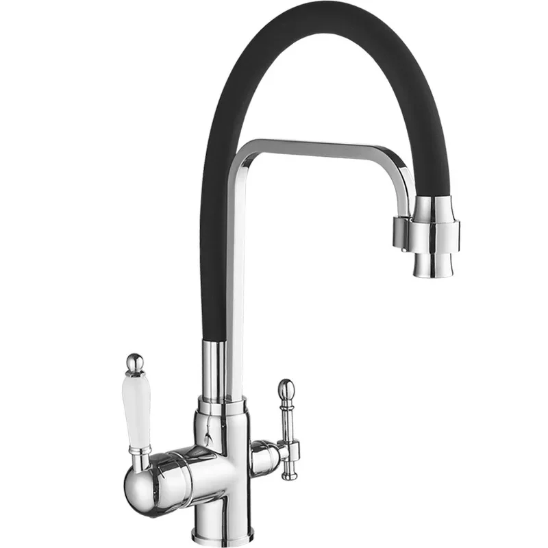 

New Arrival Dual Handles Brass Body Deck Mounted 3 Way Water Purifier Kitchen Sink Faucets