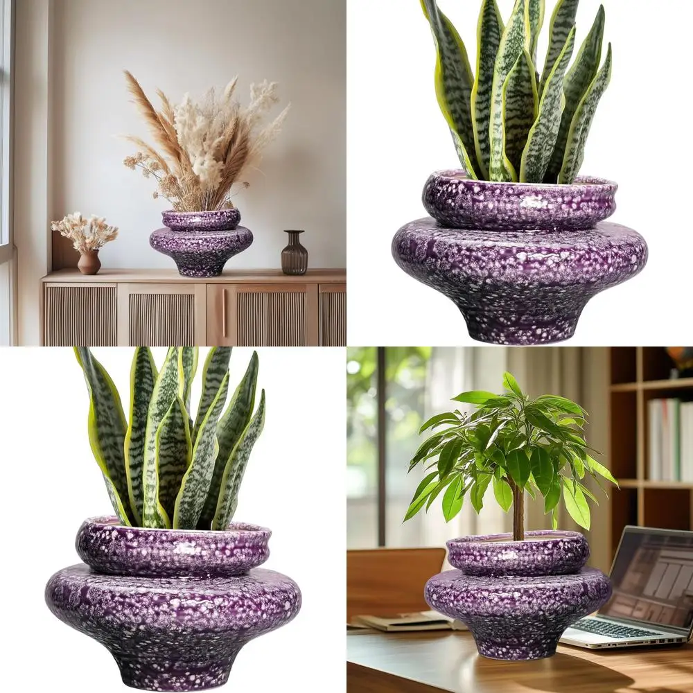 

11 Inch Decorative Pots with Drainage for Indoor and Outdoor Plants, Unique Lower Planters, Ideal for Garden and Office Decor, P