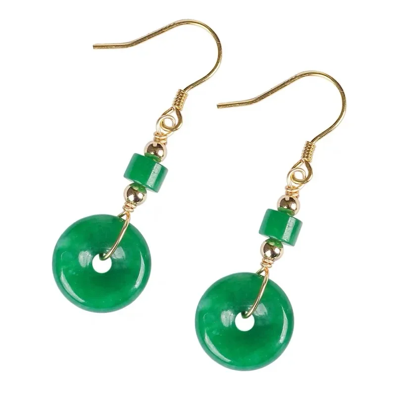 Green Jade Donut Earrings for Women Stone Jadeite Vintage Natural Gemstone Accessories Charm 925 Silver Gift Amulets Jewelry