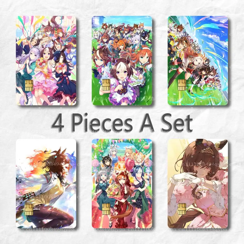 U-Umamusume Anime Credit Card Skin Stickers Waterproof with Chip Cutout 4 Pack for Credit Debit Transportation Cards