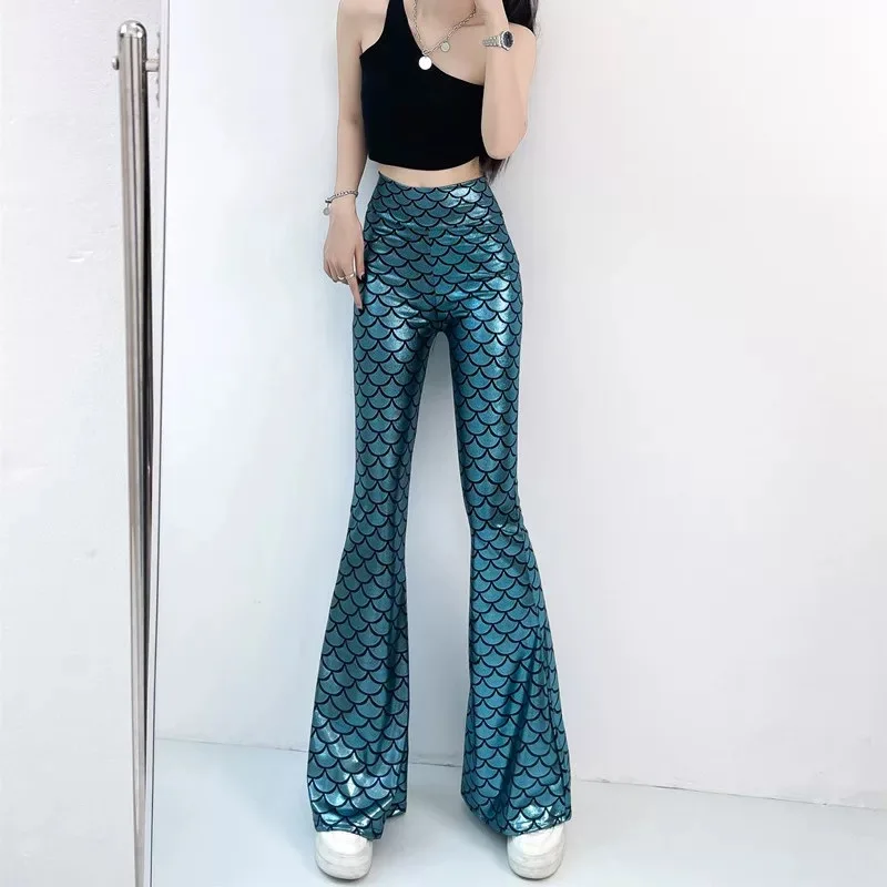 Gilding Fish Scale Pattern Sexy Long Pants Women High Stretch Party Date Night Club Chaming Trousers Ins Chic Y2K Lady Trousers