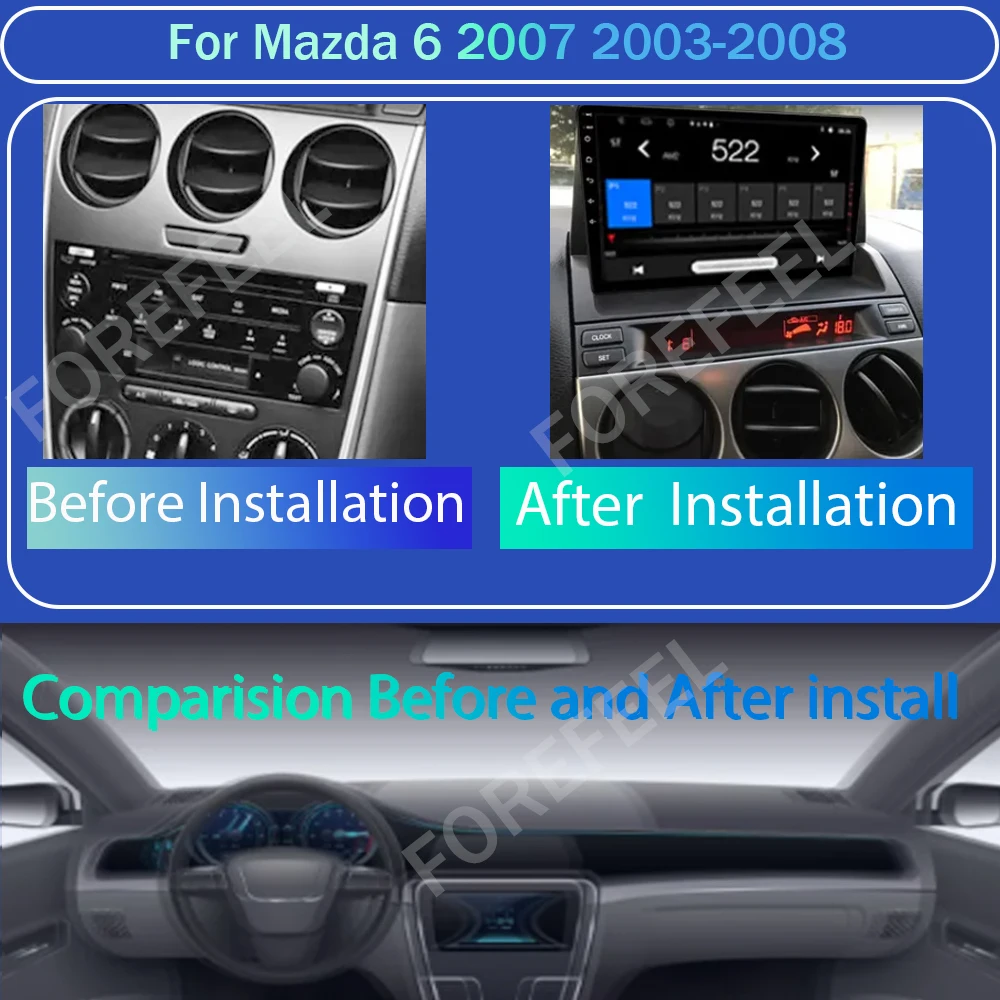 For Mazda 6 2002-2008 Multimedia Car Player Navigation GPS Radio Wifi BT Carplay 4G androidAuto QLED Sreen 360 Camera Android 13