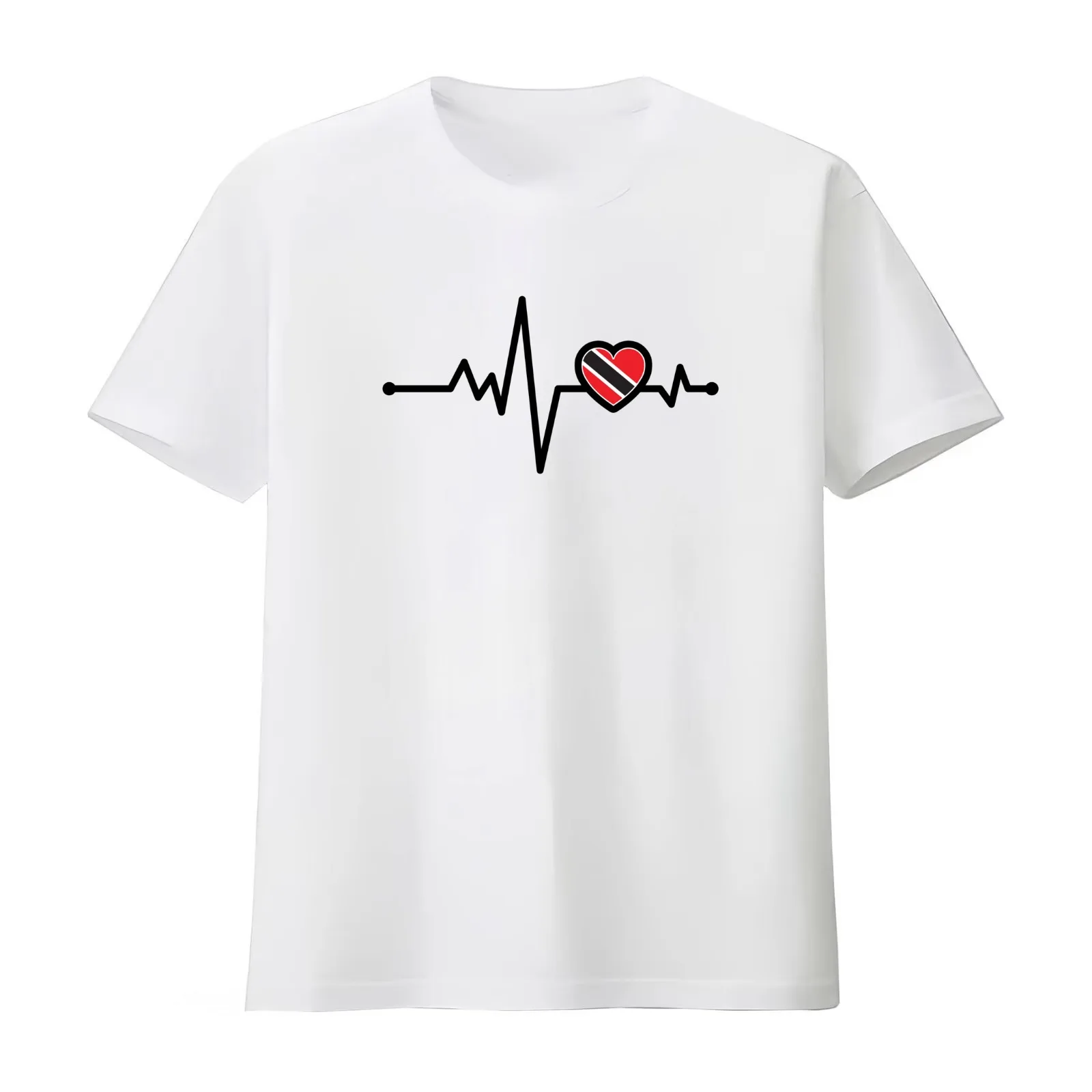 Trinidad and Tobago Heart Monitor T-Shirt Summer Casual Cotton Tee Oversized Streetwear Tops Vintage Graphic Print