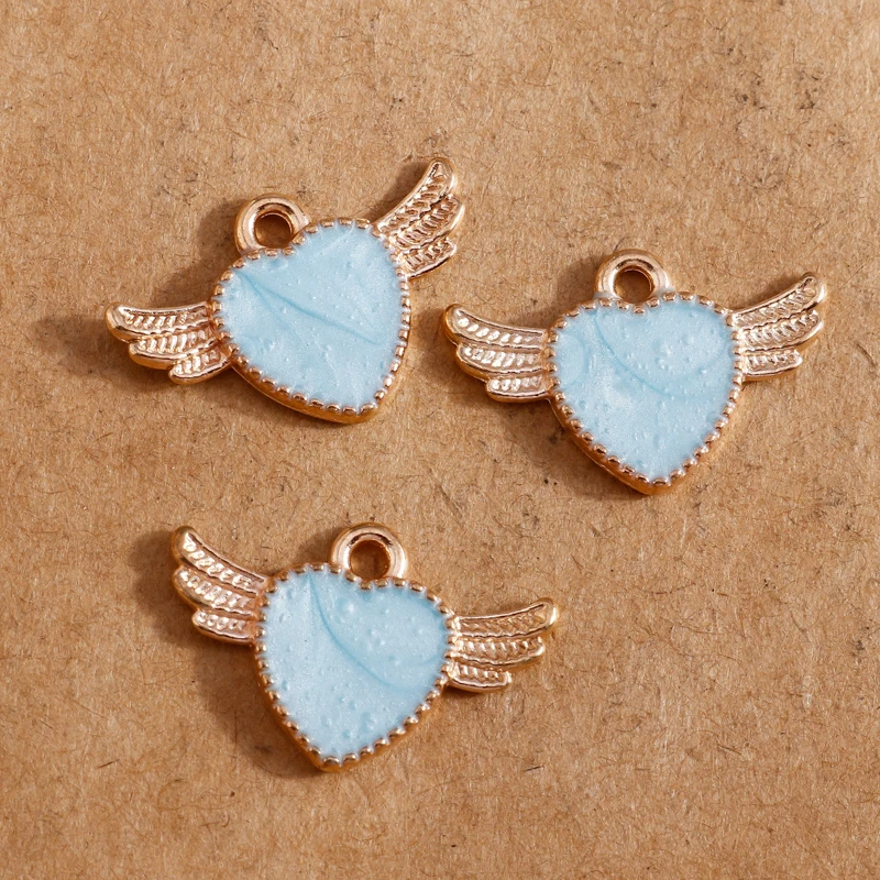 10 Stück 14 x 22 mm Emaille-Herzflügel-Charms-Anhänger für die Herstellung von Halsketten, Ohrringen, Armbändern, DIY-Schmuckzubehör – Detail 3