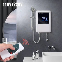 110V/220V Instant Water Heater Bathroom Kitchen Wall Mounted Electric Water Heater LCD Temperature Display with Remote Control
