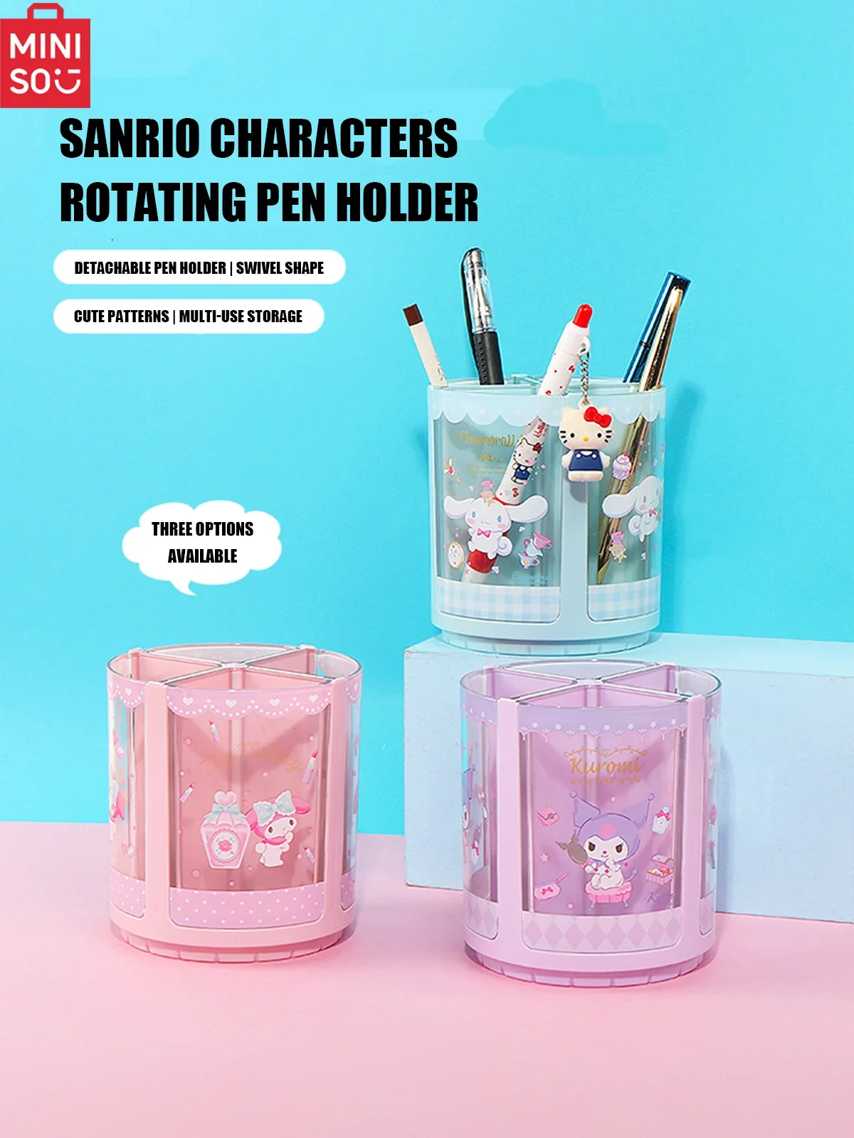 MINOSO Sanrio series Melody Cinnamoroll Rotating pen holder Cartoon character Back-to-school gift decoration Genuine Products