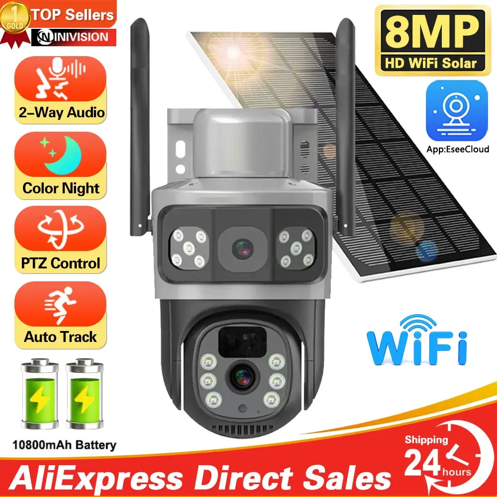 

4K 8MP WiFi Solar Camera Dual Lens Dual Screen Battery CCTV Motion Detection Human Auto Tracking Surveillance Cameras