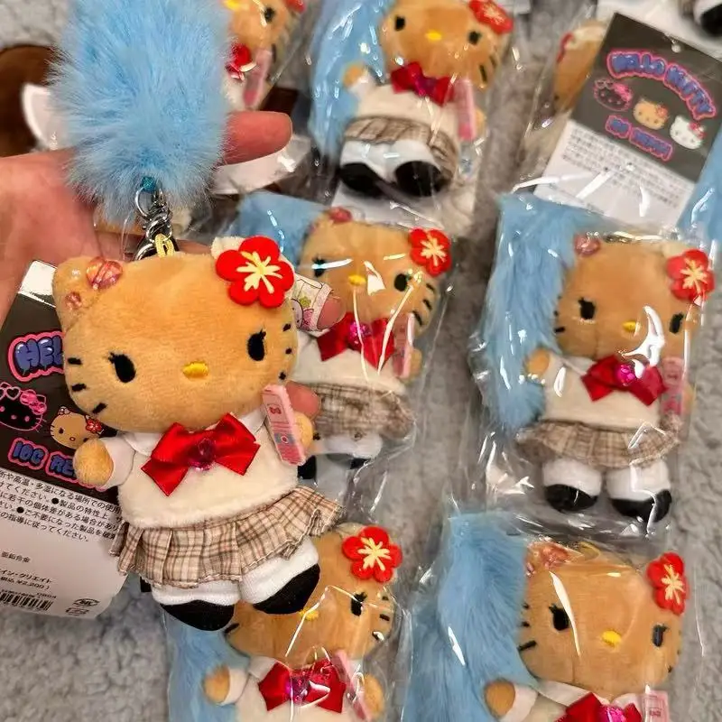 الكرتون JK موحدة مرحبا كيتي Y2K غال الجلد الأسود الوردي ليوبارد أفخم دمية ظهره المفاتيح سانريو محشوة KT القط اللعب قلادة