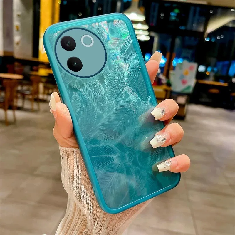 For vivo V29E Y36 V25E Y21G V29 Y20T Y35 V30 Y21E Y75 Y22 V25 Y20S Y51 Y55 Y21 Feather Glitter Paper Case Transparent Bump Cover