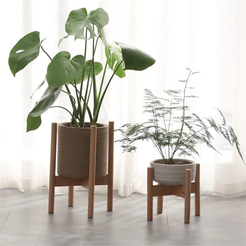 Simple solid wood balcony desktop flowerpot holder indoor green plant base multi scene potted plant storage rack