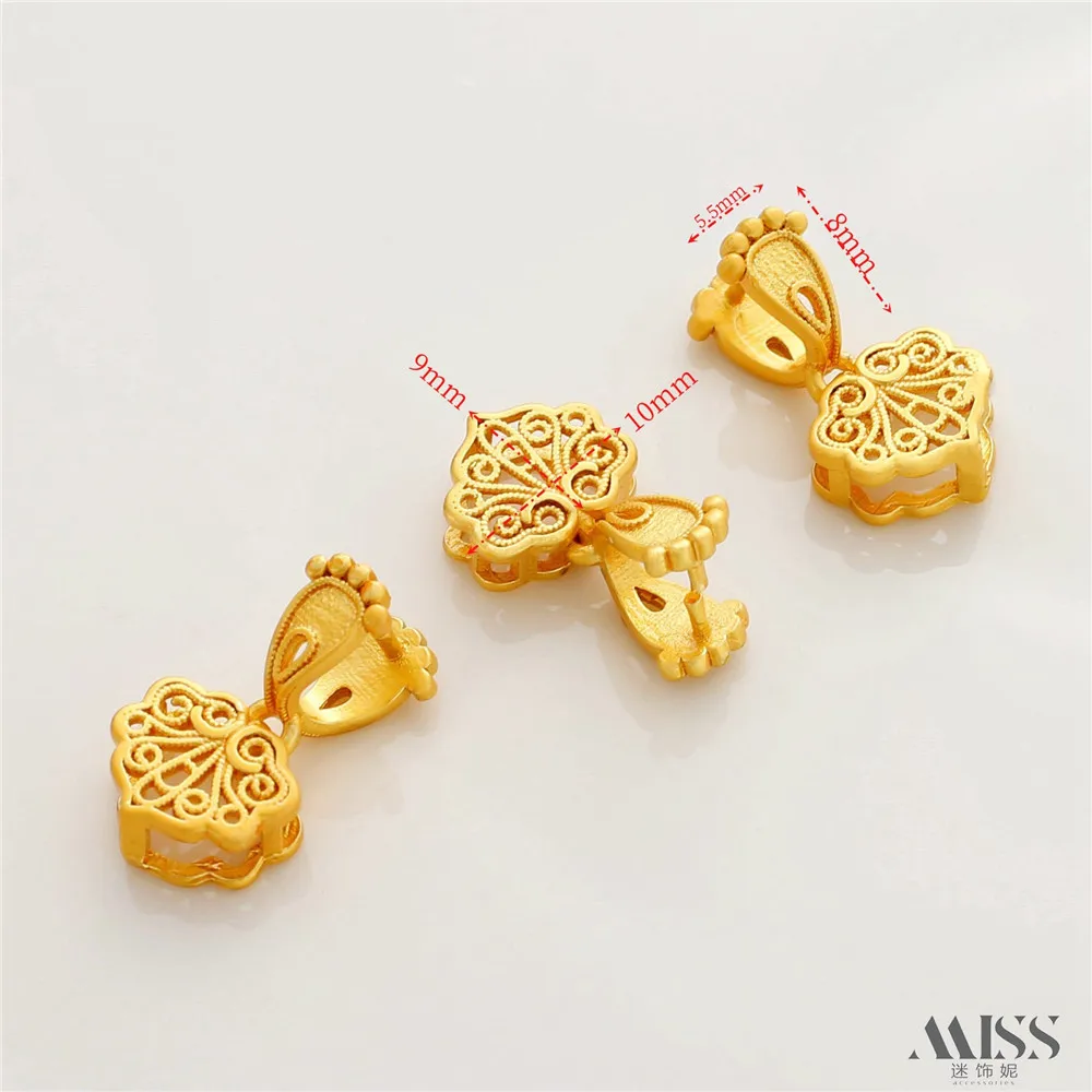 18K Gold-wrapped Color Matte Golden Lotus Head, Hollow Filament Clip Pendant, DIY Safety Button Head Jewelry Accessories.