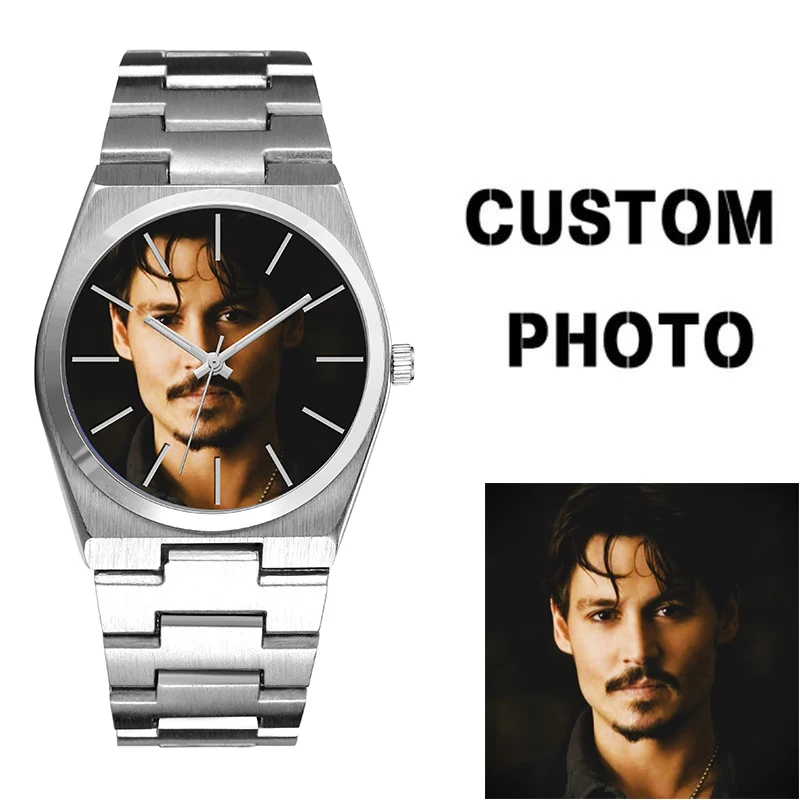 Custom Logo and Design Men Wrist Watch Stainless Steel Silver Man Own Name Printing Watch for Man