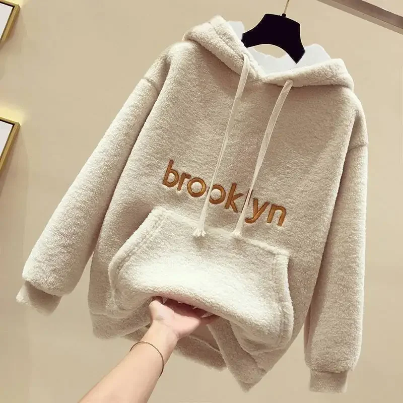 Thickened Lamb Fleece Women's Hoodie Autumn Winter Korean Loose Fleece Top Jacket Ins South Korea Dongdaemun Women's Fashion