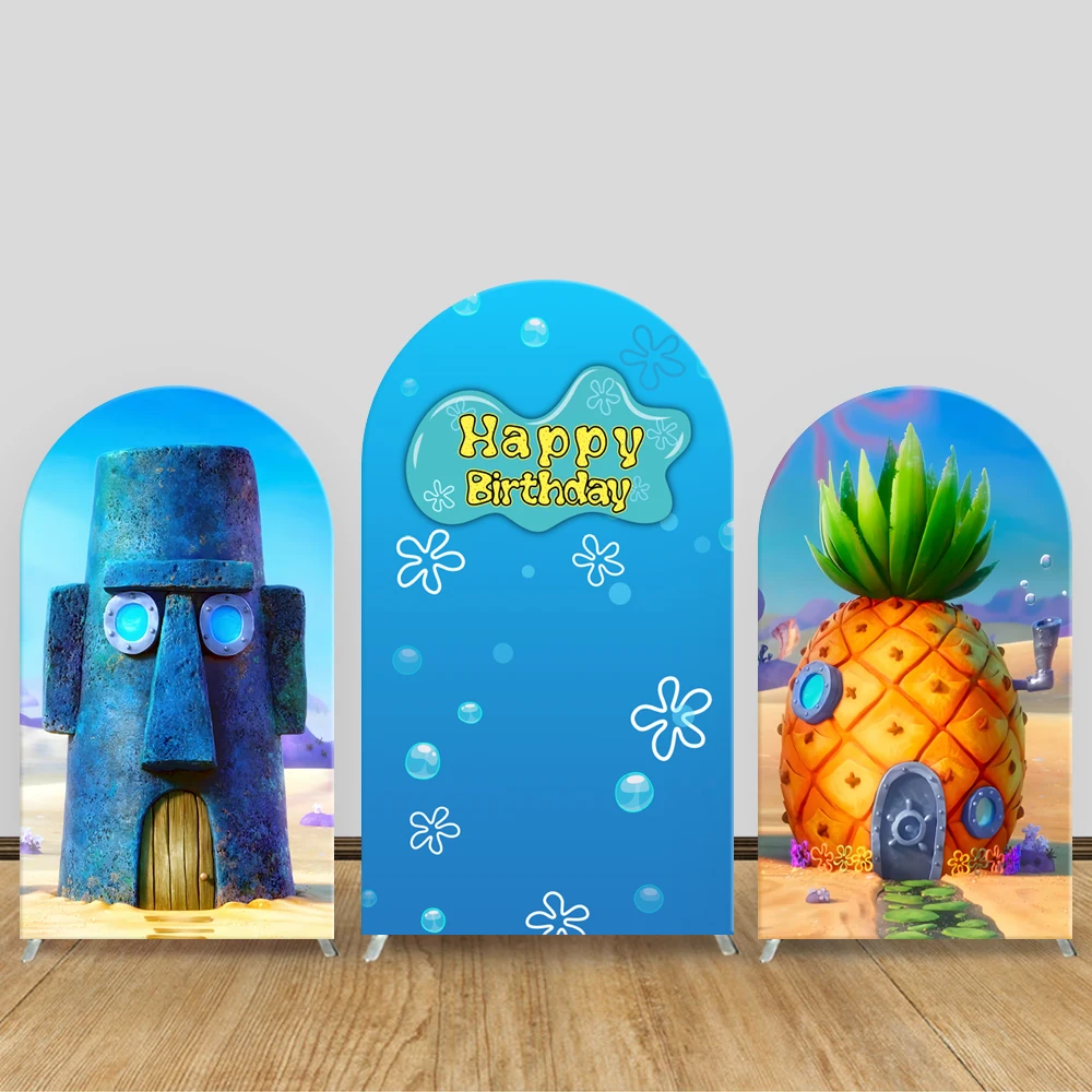 

TB SpongeBob Arch Backdrop Cover Disney Kids Birthday Baby Shower Decor Cartoon Underwater World Party Photography Background