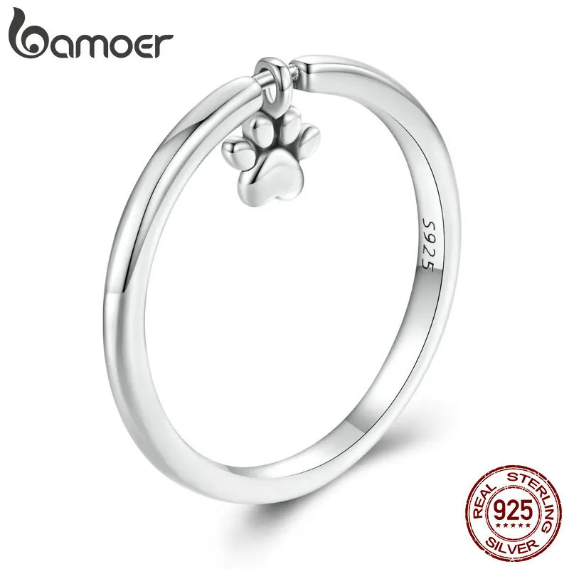 Bamoer 100% 925 Sterling Silver Lovely Cat Pet Claw Link Rings For Women Cute Animal Band Girl Birthday Jewlery Dog Lover Gift