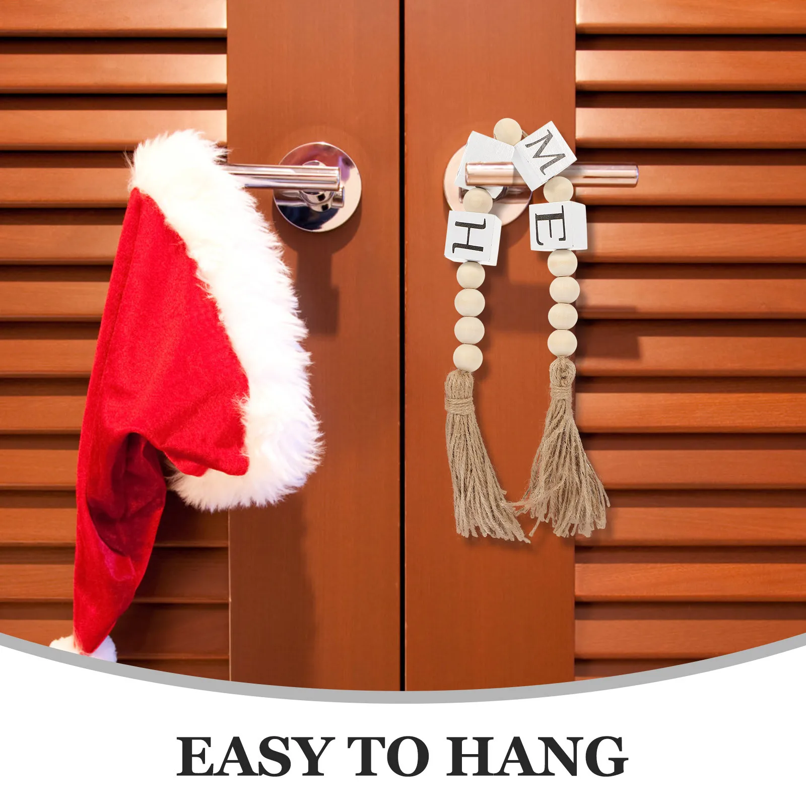 

Letters Beaded Garland with Tassels Rustic Wood Beads String Tiered Tray Ornament Wall Hanging Coffee Bar Decor