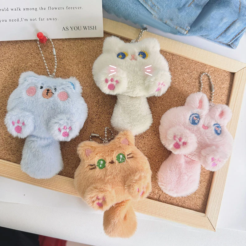 Dessin animé mignon chat en peluche poupée porte-clés moelleux doux en peluche sac à dos sac pendentif porte-clés cadeau pour enfants petite amie