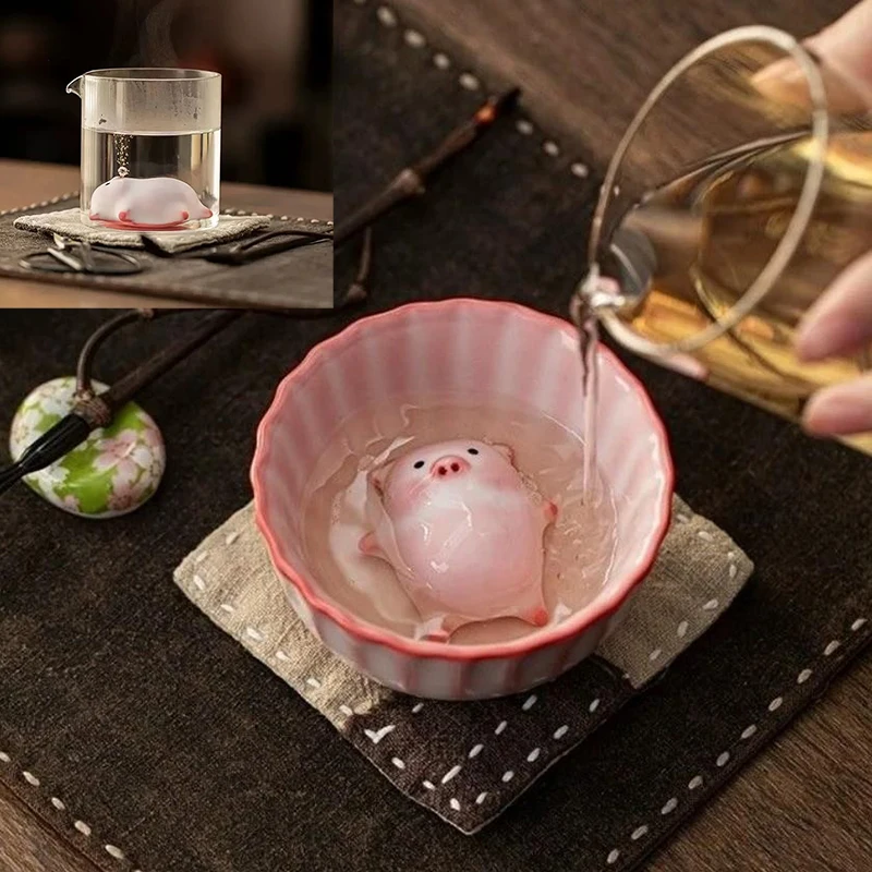

2025 New 110/120/160/170ML Cartoon Ceramic Tea Cup Bubble-Blowing Pig Tea Pet Little Pig Spit Bubbles Under For Tea Lovers