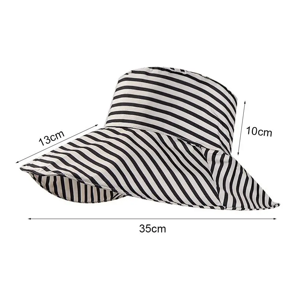 1 قطعة دائم Sunproof مخطط قبعة بحافة محيط الرأس الكبير طوي قبعة صيفية موضة ريترو واقية من الشمس حوض قبعة النساء