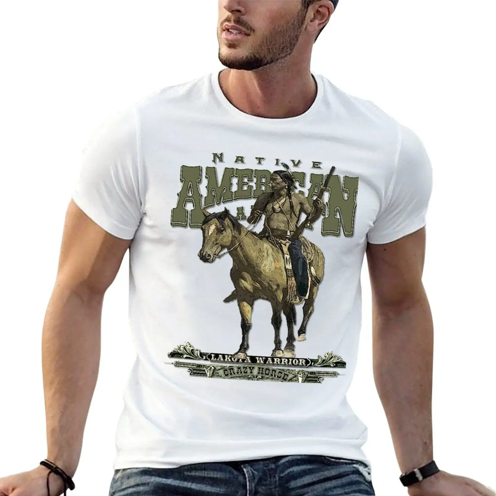 

Crazy Horse - Lakota Warrior T-Shirt t shirts for man graphic vintage black cotton t-shirt plain for man package T-Shirt