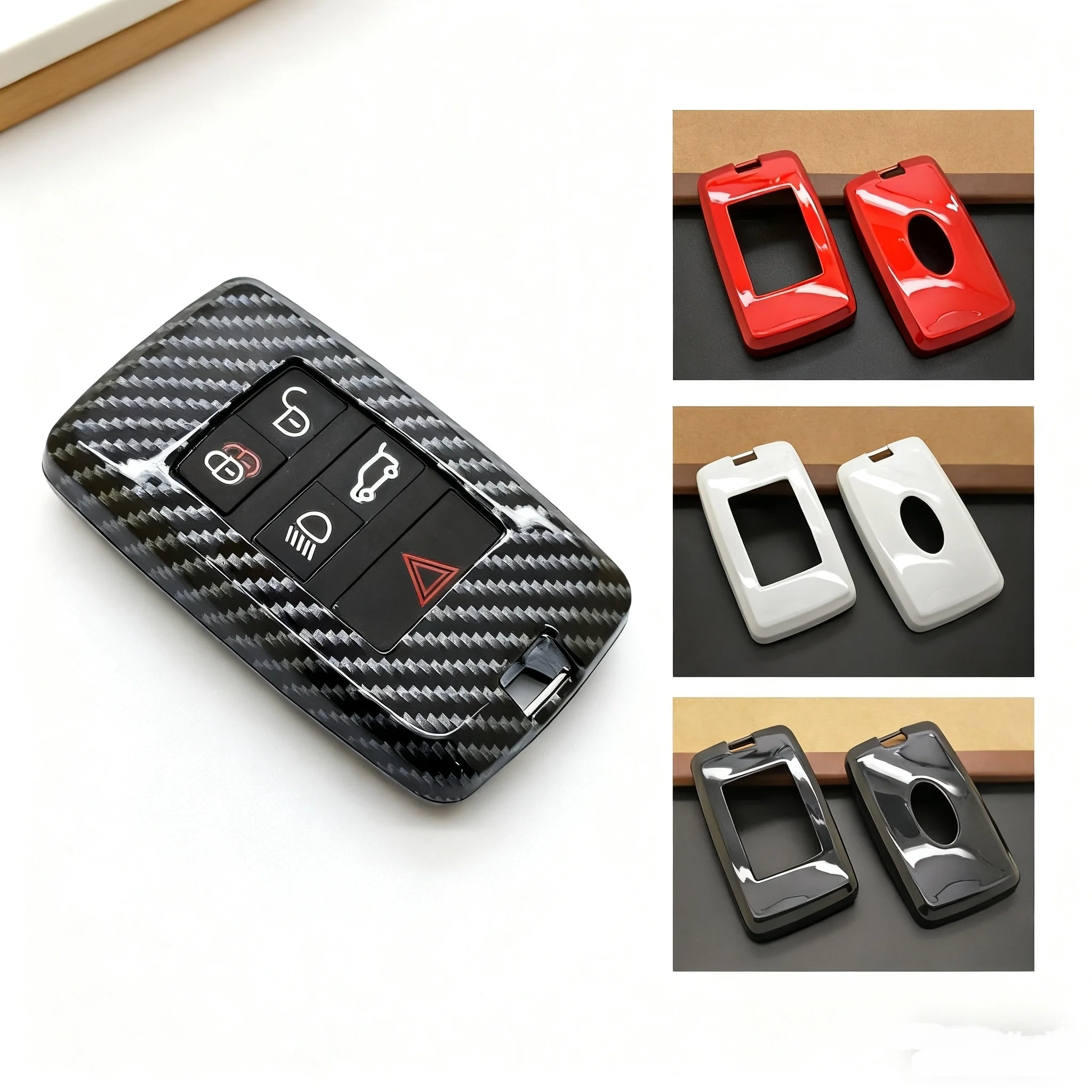 

Car Carbon Fiber Style Black Smart Key Fob Case Shell Cover Fit For Land Rover Range Rover Discovery Jaguar XE E-PACE 2020 2021