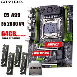 QIYIDA X99 motherboard set LGA2011-3 xeon E5 2680 V4 kit 4*16GB=64GB 3200MHz 4 channels DDR4 SATA 3.0 nvme M.2 ATX E5 A99
