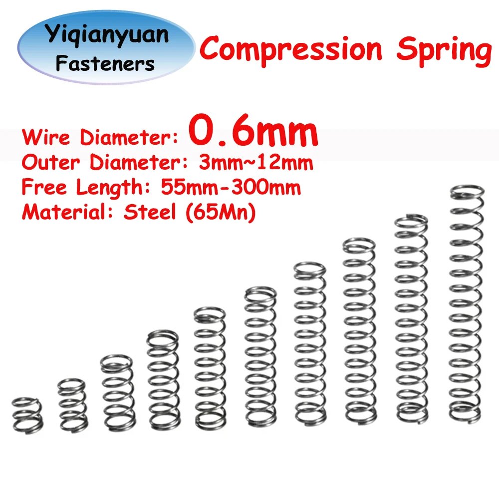 

Yiqianyuan 2Pcs-5Pcs 0.6mm 65Mn Cylindrical Coil Compression Spring Rotor Return Pressure Release Long Springs for Hardware Tool
