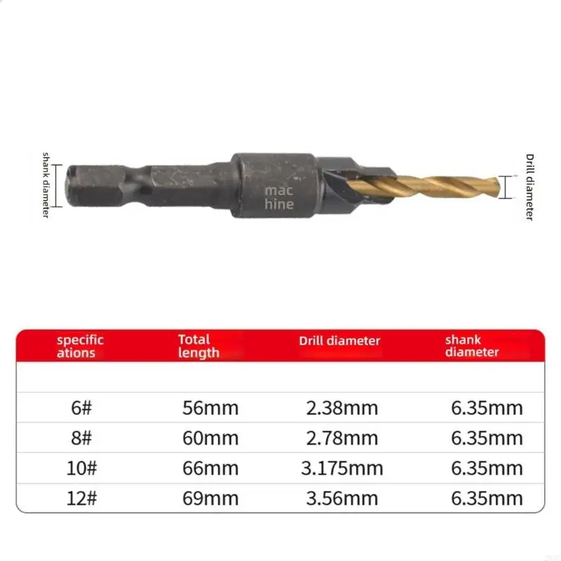 203C 4 個皿穴ドリルビットセット木材皿穴木ねじ穴カッター用
