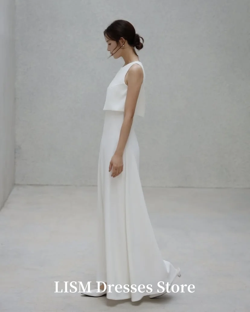 LISM O-Neck A-Line Simple Korea Wedding Dresses Customized Silk Satin Long Elegant Bridal Gowns Marriage 결혼식 드레 Photo Shoot