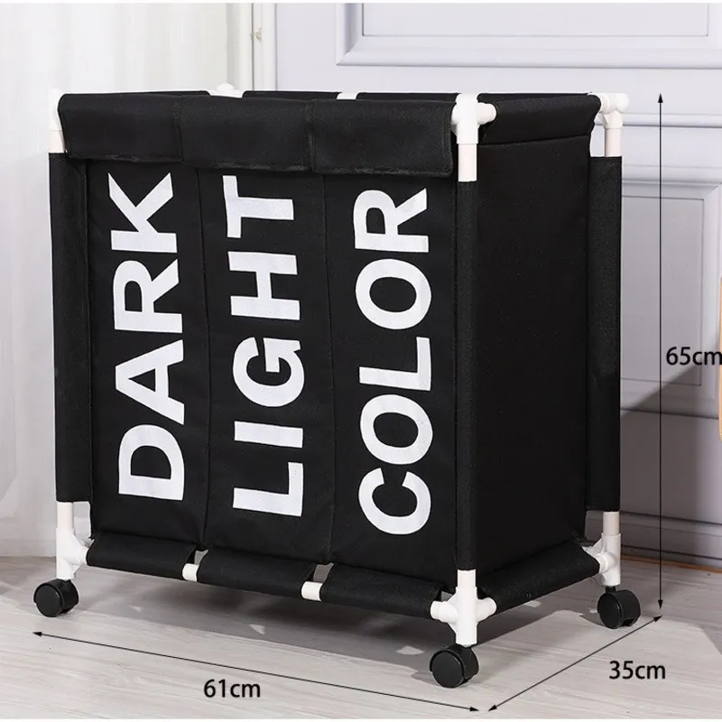 Rolling Laundry Basket Organizer 3 Grid Large Laundry Hamper Bin Waterproof Laundry Bags For Dirty Clothes Storage Box On Wheels