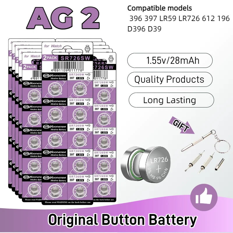 top10-200PCS LR726 AG2 1.55V 28mAh Alkaline Button Batteries SR726SW CX59 LR59 SR59 396A G2A Cell Coin For Watch Toys Clock