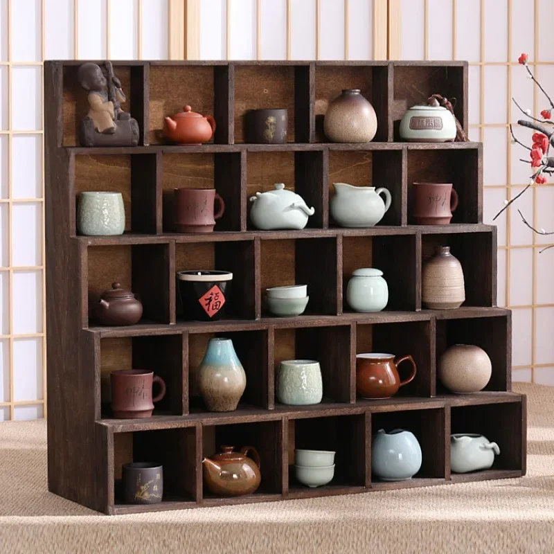 

Chinese Table Multi Obao Cabinet Cup Rack Solid Wood Tea Set Storage Grid Ladder Teapot Display Rack Decorative Organizer