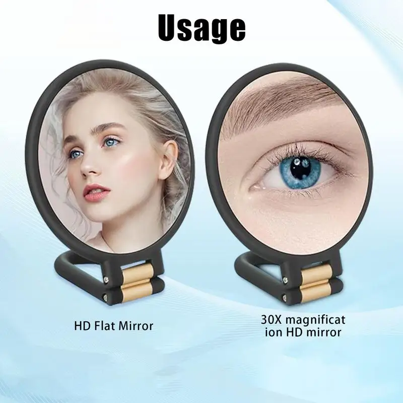 30x กําลังขยายกระจกแต่งหน้าแบบใช้มือถือกระเป๋าแบบพกพา Travel เครื่องสําอางค์กระจกแต่งหน้าพับกระจกพร้อมขาตั้ง