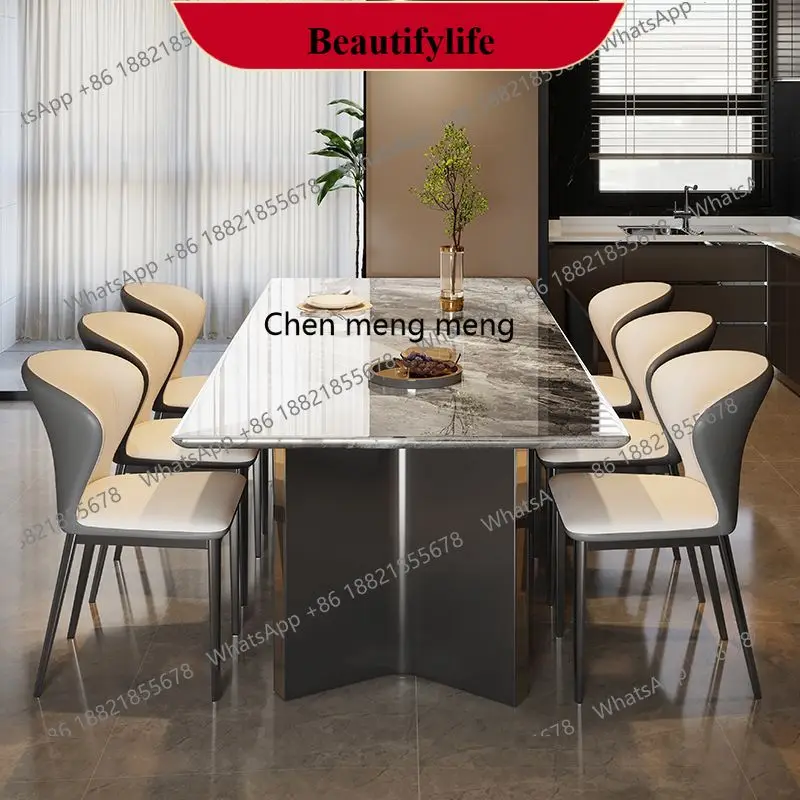 E153 Supercrystalline stone dining table living room bright light luxury modern luxury stone table marble rectangular dining tab