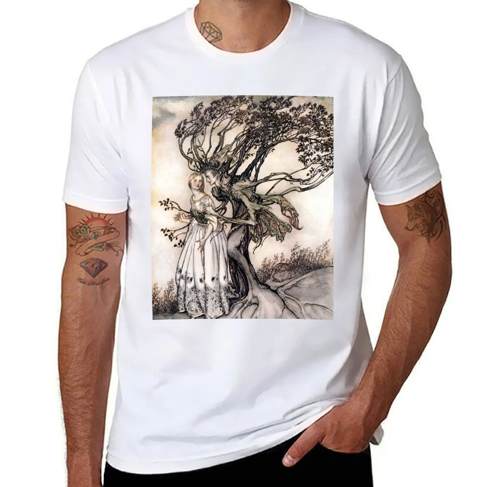The Old Woman in the Woods - Brothers Grimm - Arthur Rackham T-Shirt man t shirt cotton high quality T-Shirt
