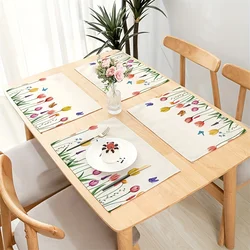 2pcs Spring Placemats 30x40cm Tulips and Butterfly Table Mat Lavender Table Decor for Kitchen Dining Hello Spring Decorations