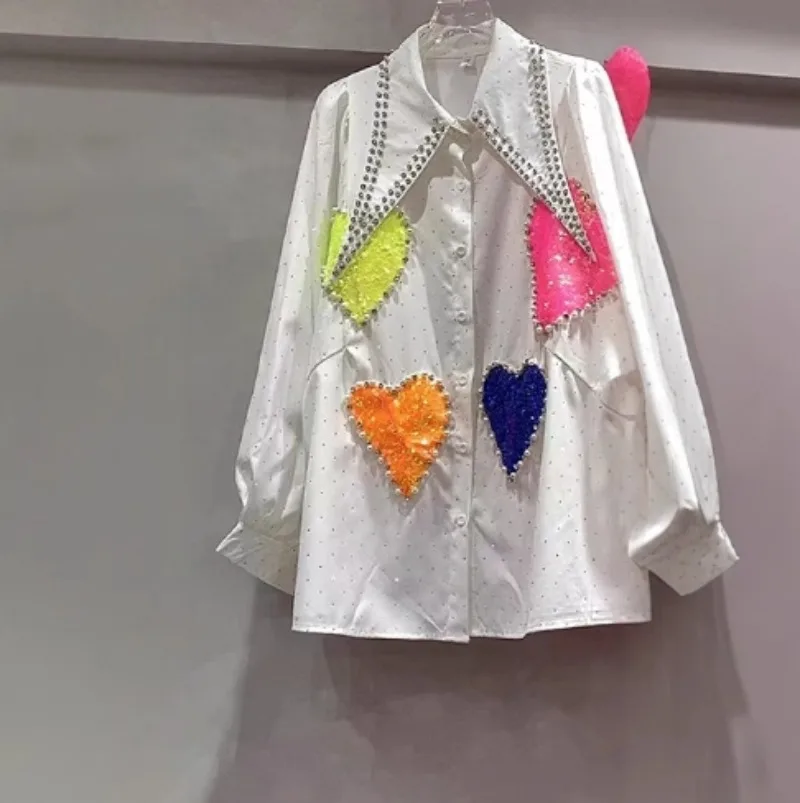 Unique Design Heavy Industry Autumn White Beaded Shirt Women's 2025 Summer New Casual Sun-Proof Single-breasted Chic Top Blouse