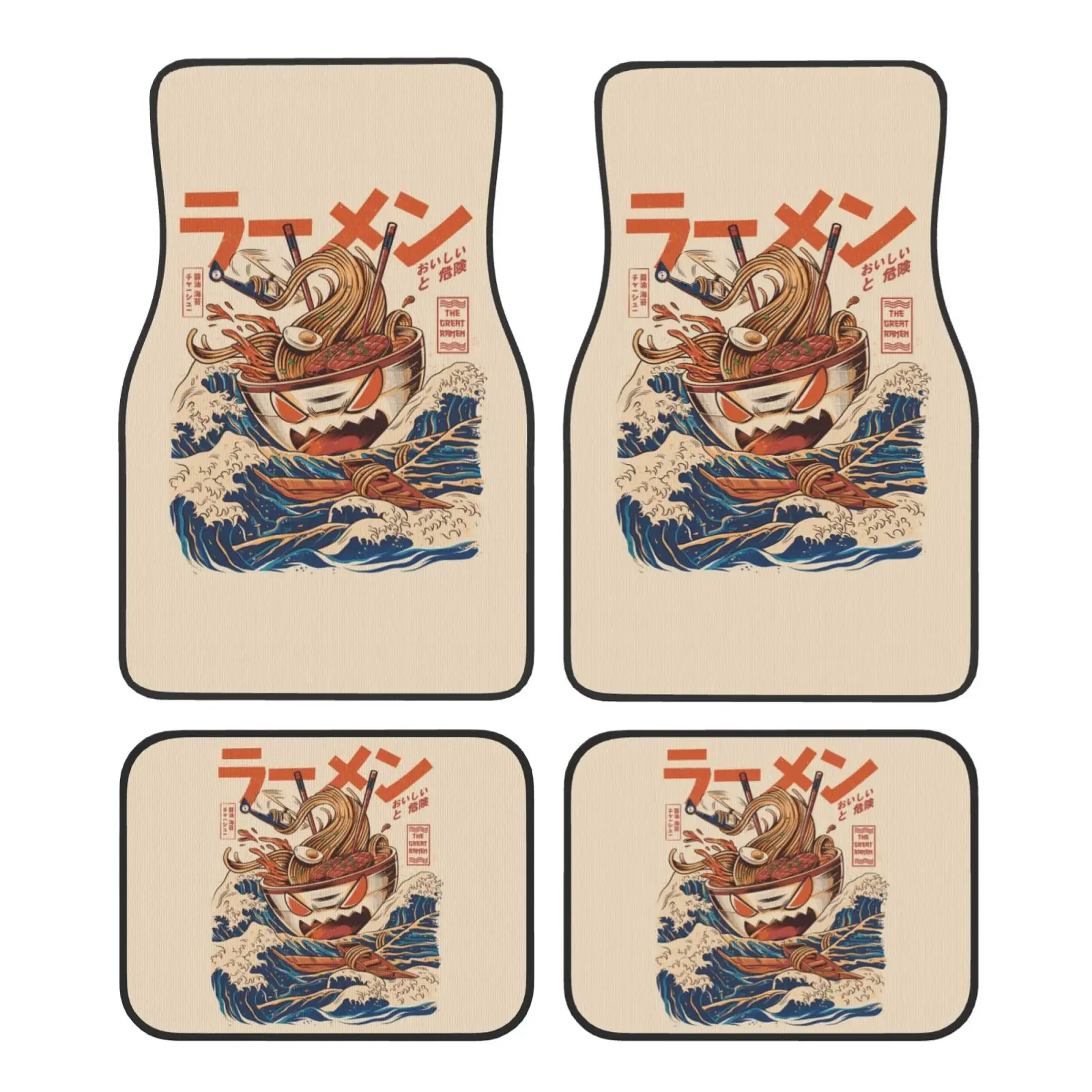 The Great Ramen Off Kanagawa 4PCS Crystal Velvet Car Floor Mats Set of Four Anti Fouling Car Mats Carpet Anti Slip Car Floor Mat