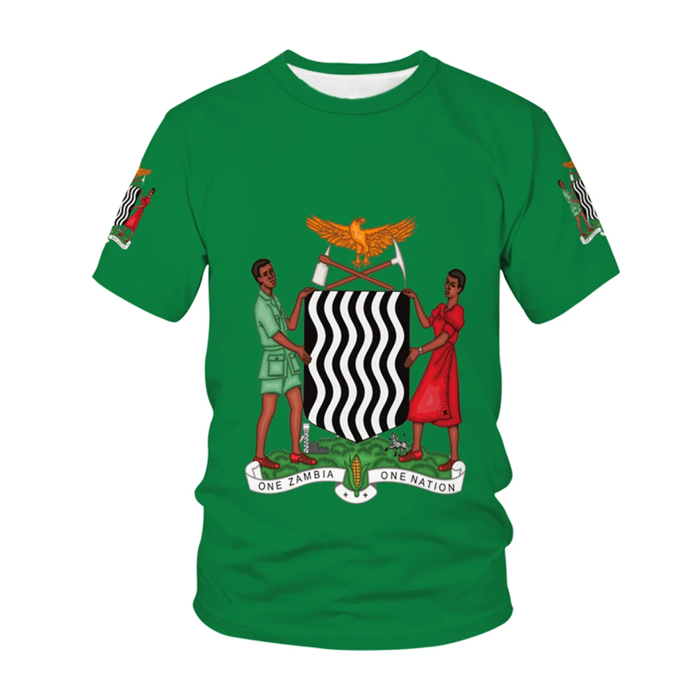 

Zambia Country Flag Pattern Same Style T-shirt For Men Hot New Summer Women's Short-sleeved T-shirt 3D Top Shirt Children's