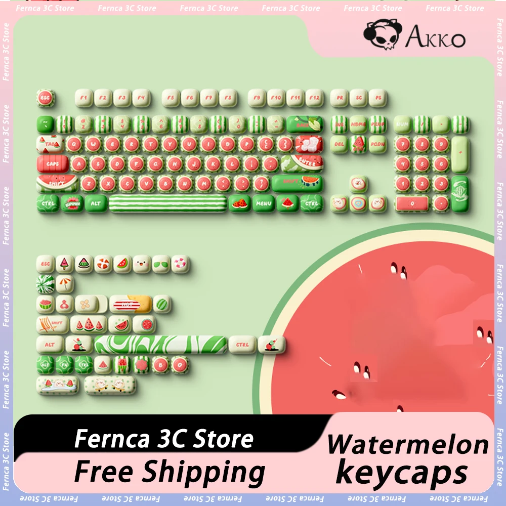 AKKO Watermelon Keycap PBT 138 Key Ergonomic Thermal Sublimation Computer Accessories Mechanical Keyboard Keycap Customization