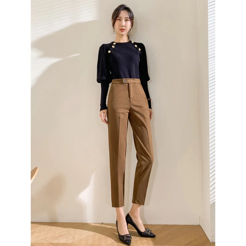 

Woolen Pants Women's Autumn and Winter Straight Pants High Waist Drooping Loose Suit Pants New Cropped Casual Harem Pants for Wo