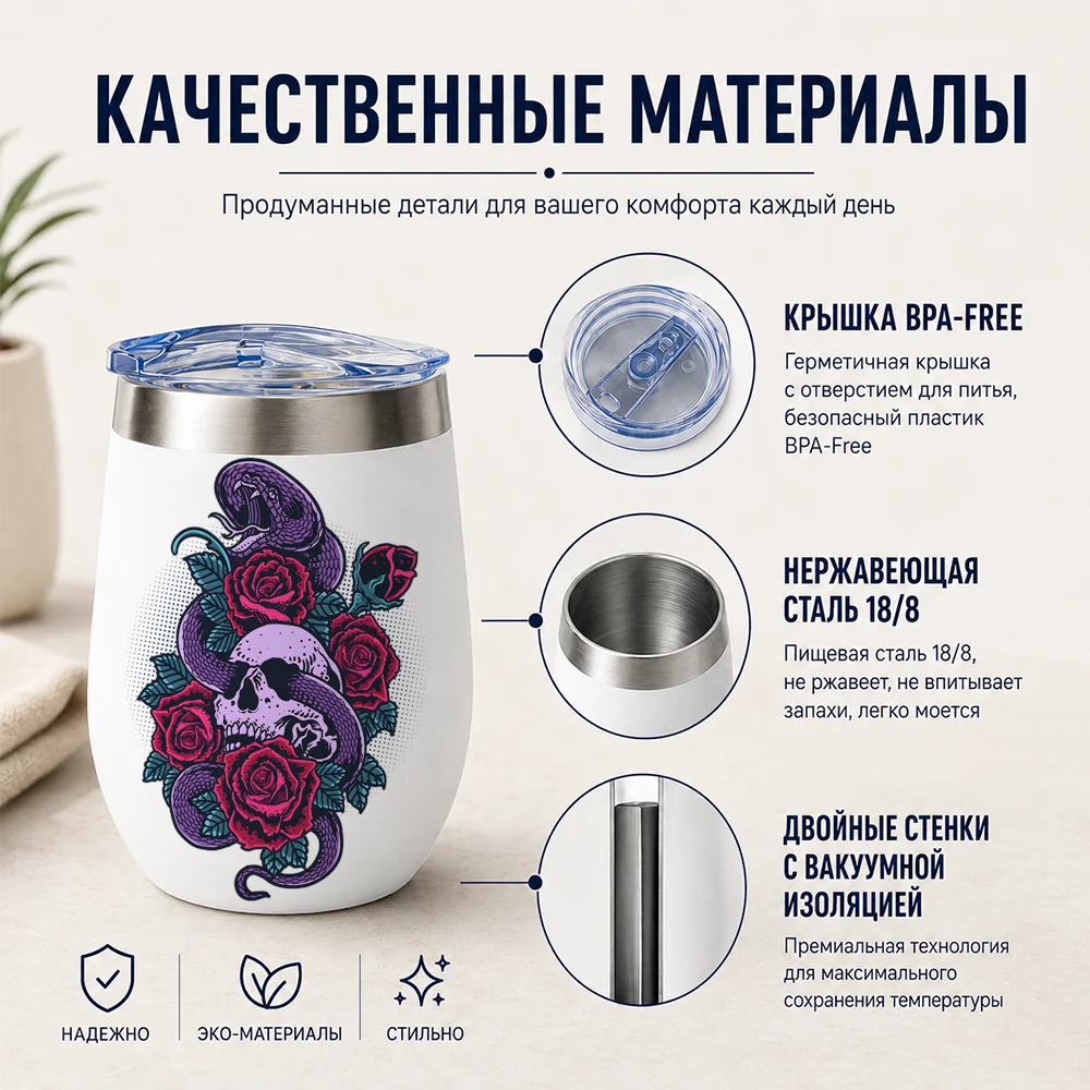 

L-Luxury Skull Rose Vacuum Flasks 12oz Double-layer Eggshell Thermos Cup Heat Cold Insulation Portable Coffee Water Mug