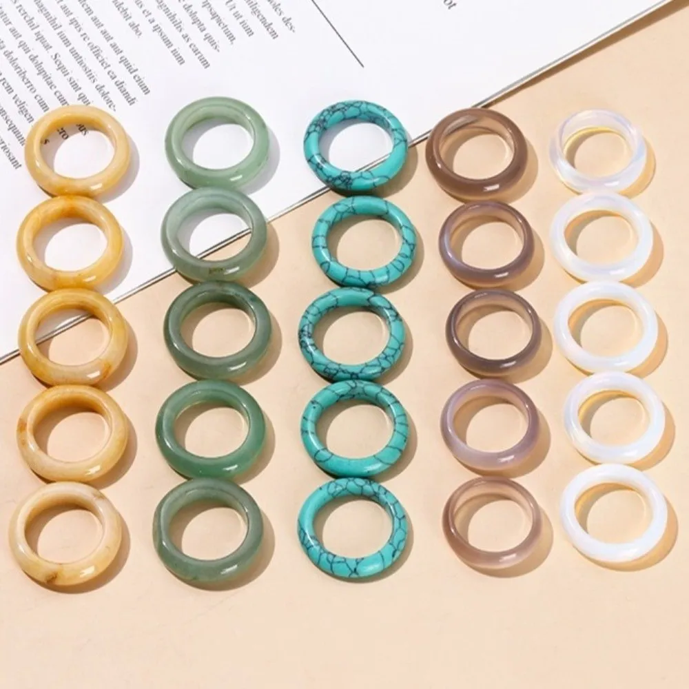 Personality Elegant Crystal Stone Band Rings Obsidian Stone Natural Crystal Minimalist Ring All-match Solid Design Jewelry Women