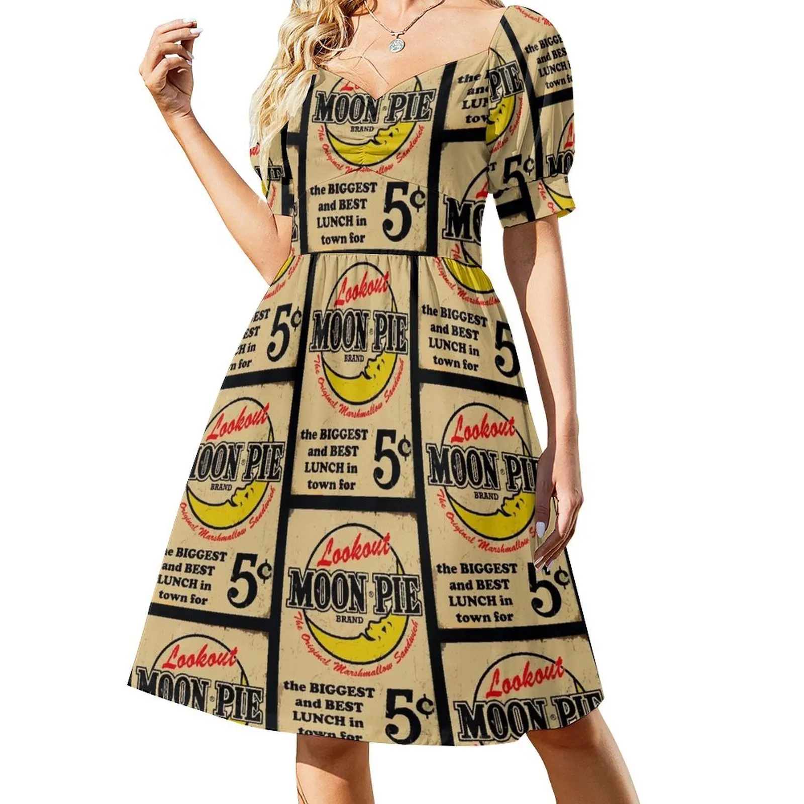 MOON PIE VINTAGE ADVERTISEMENT SIGN TYPOGRAPHY Short Sleeved Dress Dress woman Dress