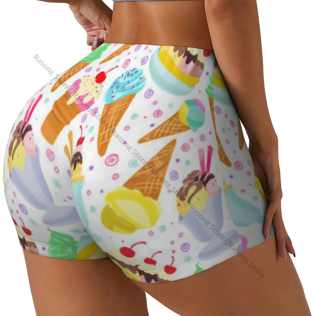 Women Yoga Shorts Ice Cream Dessert Pattern Workout Shorts Fitness quick-dry Ladies Yoga Gym Running Short Pants Sportswear