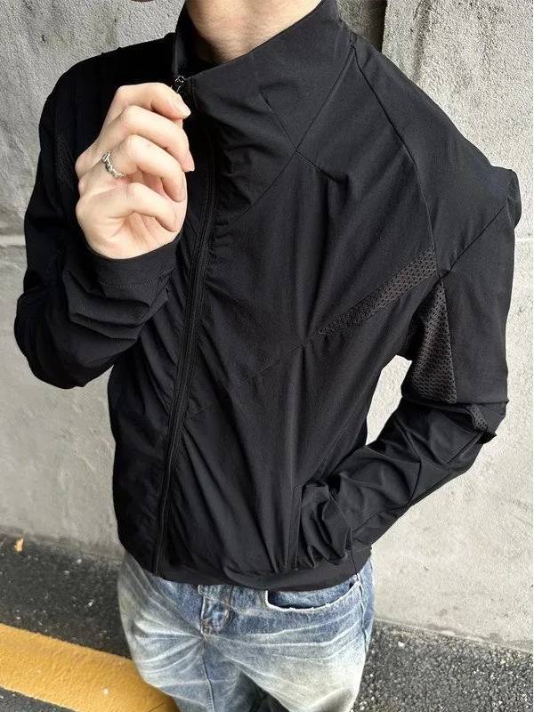 Ice Silk Men's American Boxy Shoulder Stand Collar Running Outdoor Thin Sun Protection Jacket Breathable Mesh Lightweight Qui...