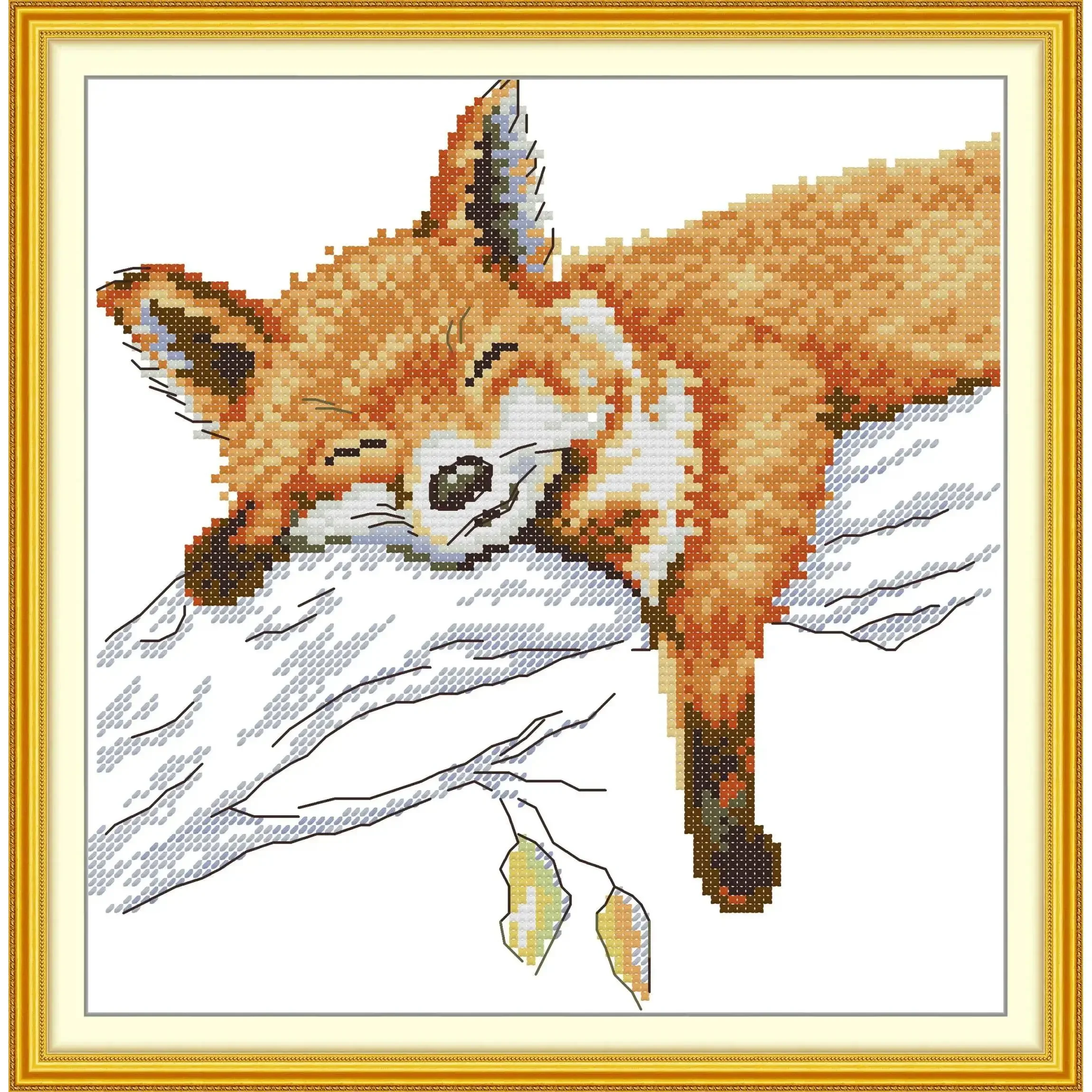 Joy Sunday Pre-printed Cross Stitch Kit  Easy Pattern Aida  Stamped Fabric Embroidery Set-Sleeping Fox